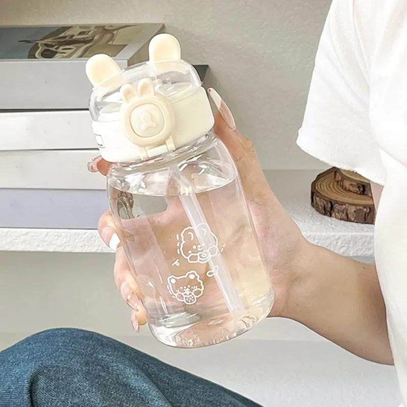 Bình Nước Dễ Thương, Dung Tích 500ML, Dành Cho Trẻ Em, Có Ống Hút Và Dây Đeo, Thiết Kế Hoạt Hình, Làm Bằng Nhựa, Cầm Tay, Thích Hợp Cho Trường Học, Bình Nước, Không Chứa BPA, Bình Uống Nước 8