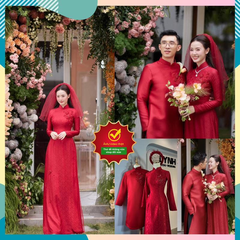 Áo dài cô dâu MiDu Đỏ tơ tằm kết HOA MƠ TUYẾT - Áo Dài Lynh