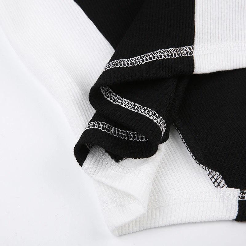 Product Introduction of y2k New American Style Pull Cool Mechanical Style Stitching Contrast Color Short Sleeve Zipper T-shirt Street Hot Girl Personalized and Slim-Looking Short Top 17