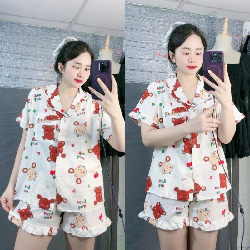 Set đồ nữ pijama mặc nhà cộc tay quần đùi họa tiết hoạt hình dễ thương cho nữ - shopnghi85 2