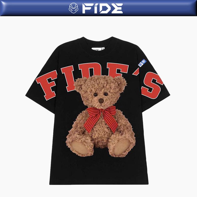 Áo thun FIDE gấu unisex form rộng cổ tròn GẤU - AT36 Top Tee Cotton Đen Menswear Nam