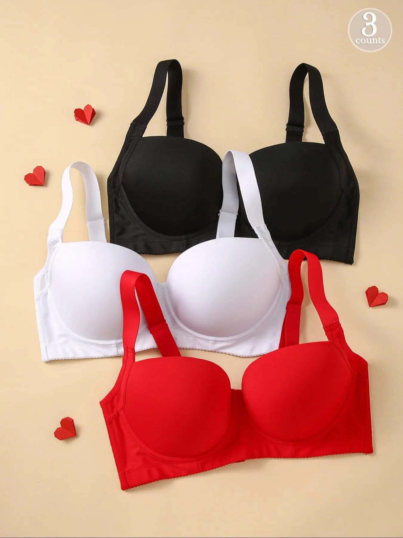 【Plus Size】 Solid Color Push Up Bra, Women's Adjustable Hook & Eye Closure Bra, Soft Comfortable Breathable Underwear for Daily Wear