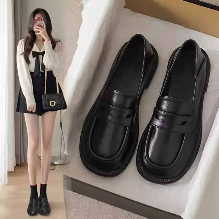 Giày Nữ, Cỡ Lớn 41-43, Da Thật Mềm Mại, Phong Cách Anh Quốc, Mũi Rộng, Thích Hợp Cho Học Sinh, Giày JK Nhật Bản, Giày Lười 42, Thích Hợp Cho Mùa Thu