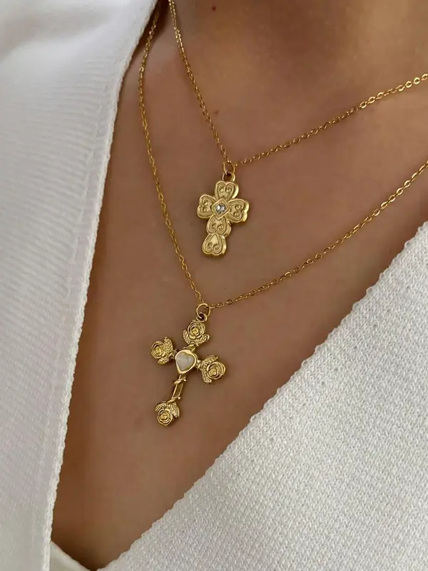 Vintage Cross Pendant Necklace for Women, Fashion Jewelry for Party, Daily Clothing Decor, Trendy All-match & Exquisite Jewelry for Birthday Gift, Statement Necklace 2