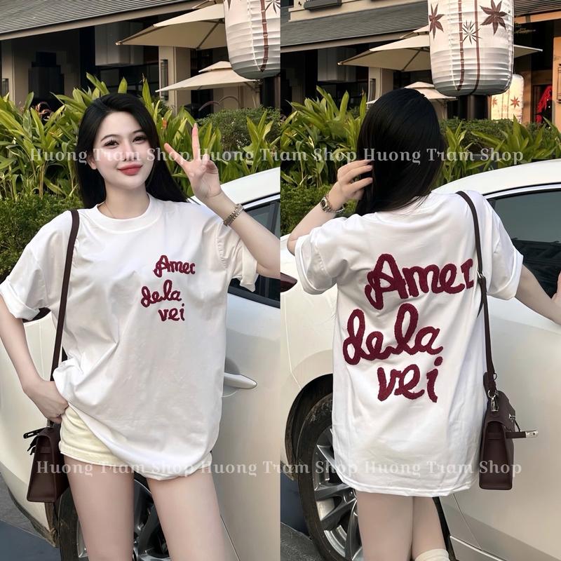 Áo Thun Freesize cotton 4 chiều - AMEC CHỮ XÙ 2 Mặt , Form dáng rộng dấu quần 42-70kg , Chất cotton mềm mịn mát , Hương Trầm Shop , áo thun nữ Nữ