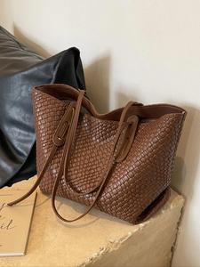 女性のソリッドカラーのブレードデザインのトートバッグ、日常生活のためのファッショナブルな大容量のショルダーバッグ、カジュアルなトレンディな多目的な高品質の日常通勤バッグ、女の子のためのファッショナブルなショッピングバッグバレンタインデーのギフト