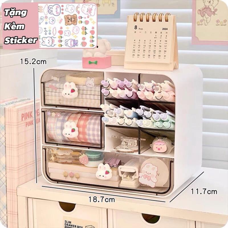 Tủ đồ mini để bàn đa năng kệ đựnġ để mỹ phẩm dụng cụ học tập có ngăn kéo tặng kèm stiker