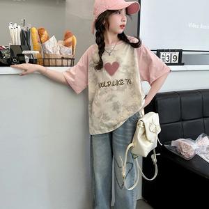 Áo Thun ngắn Tay Cho Bé Gái, Chất Liệu Cotton, Trang Phục Mùa Hè, Phong Cách Tie-Dye In Hình, Thích Hợp Cho Học Sinh Và Trẻ Em Lớn, Áo Tay Lửng Hợp Xu hướng Mùa Hè áo  hai  dây  cho  bé  gái set  jean  begai