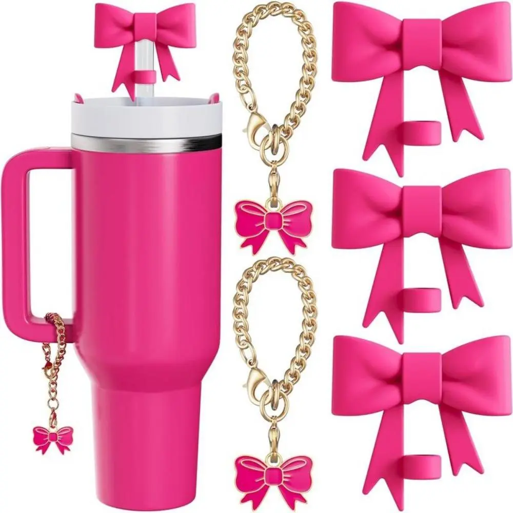 Bowknot Design Straw Lid & Chain Set, Silicone Lid & Chain for Tumbler with Handle, Sports Water Bottle Accessories for Women & Girls, Drinkware