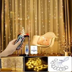 Lampu Bilik Tidur Tirai LED, 1pc, Dikuasakan USB, Tersedia dalam 3x3/3 * 2 / 3 * 1m, Lampu Peri Kalungan Krismas, 8 Mod, Festoon, Sesuai untuk Perkahwinan, Hiasan Rumah dan Bilik Tidur,Tersedia dalam Warna Putih, Putih Hangat dan Biru Home Lighting