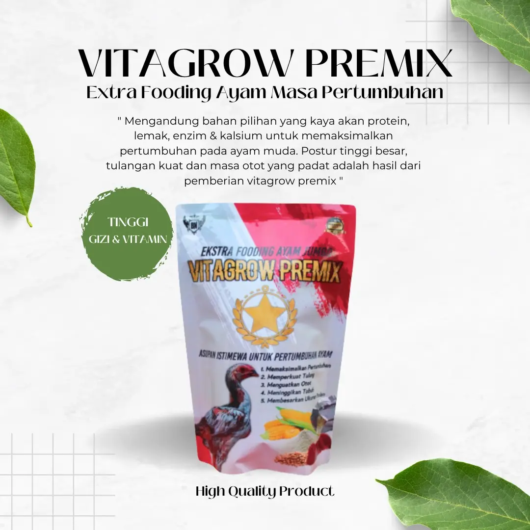 Pakan Ayam VITAGROW PREMIX Extra Fooding Vitamin Ayam Agar Ayam Tumbuh Tinggi Besar Tulang Kuat Masa Otot Padat Ukuran Jumbo Kyojin