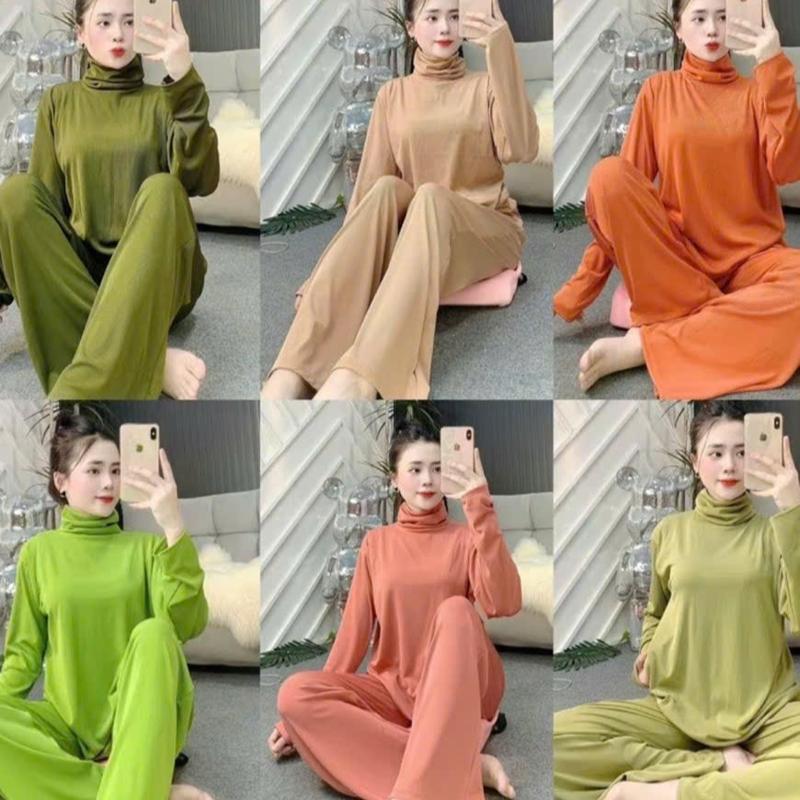 Combo 3 Bộ Ủ Kem Cổ Lọ Nữ  Tay Dài Quần Ống Suông Thun Tăm Lạnh 40 - 70 kg set Top Áo Women Ong