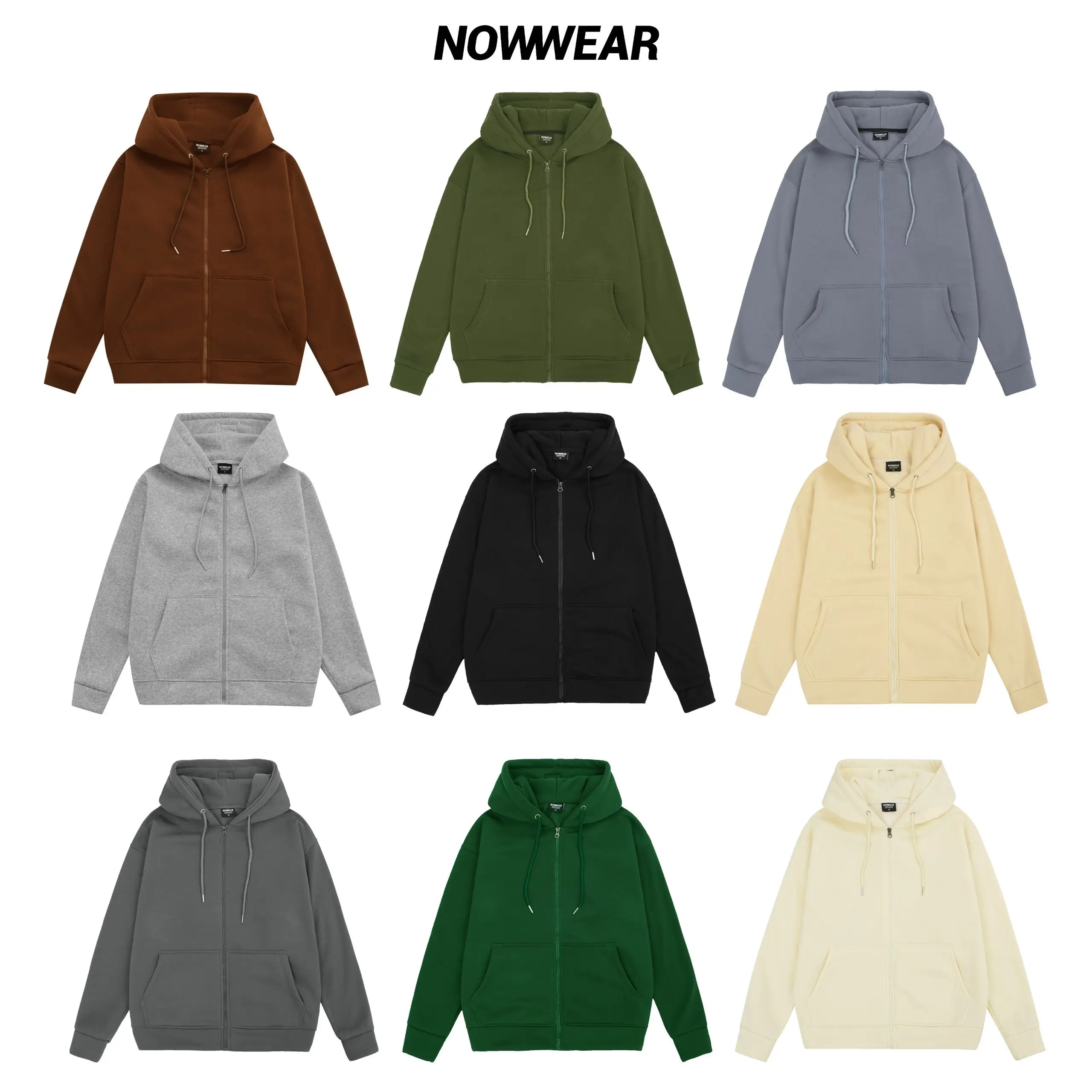 Áo khoác dây kéo Hoodie Zip Nowwear Local Brand Unisex chất Nỉ Bông form rộng oversize , mũ 2 lớp Jacket Nam Menswear Đen Kem hoodie  zip aokhoac nam