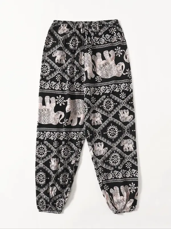Women's Casual Tribal Print Elastic Waist Harem Pants, Retro Casual Jogger Pants for Daily, Homewear Pj Pants, Comfort Spring & Summer & Fall Pajamas Bottoms 0