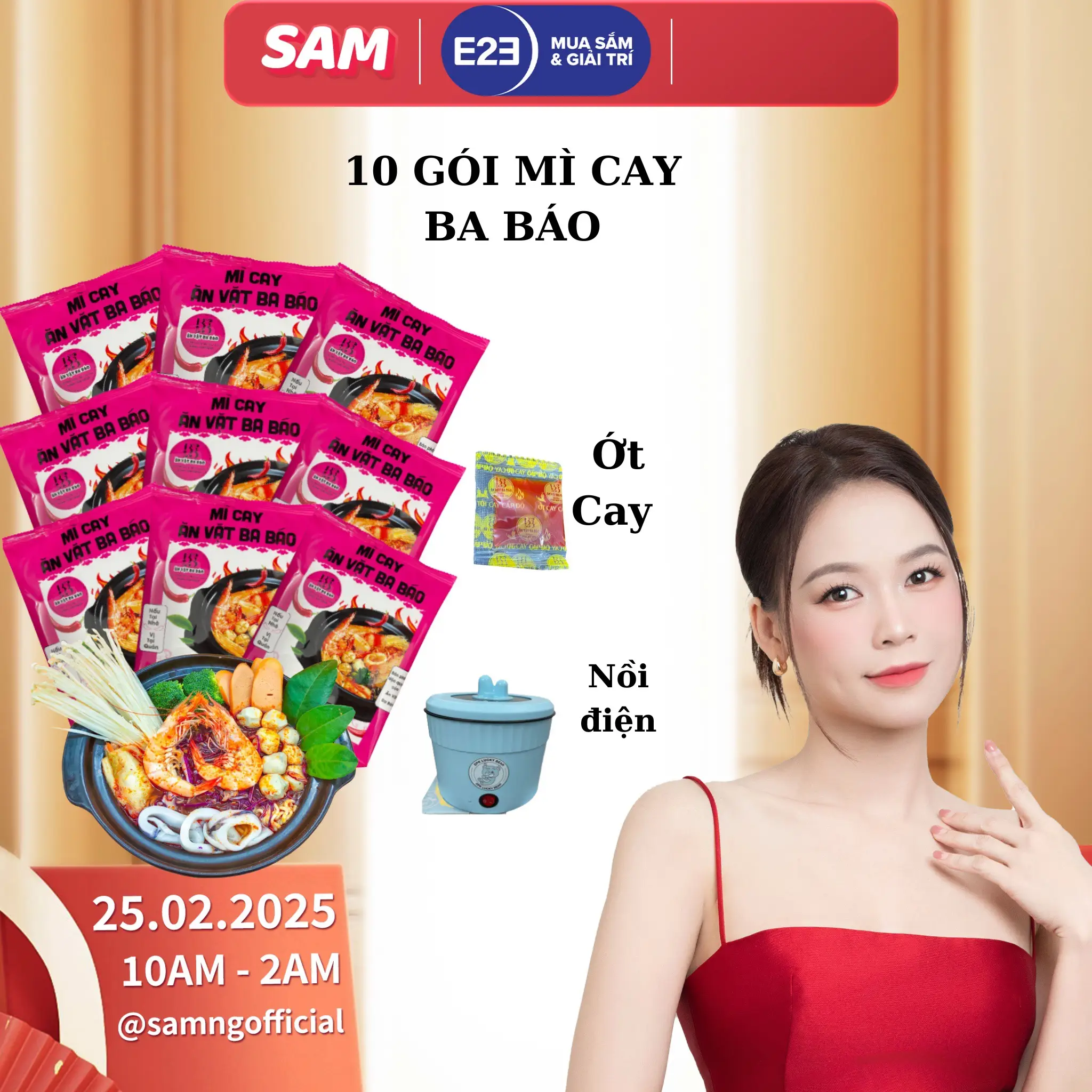 Combo 10 set mì cay ăn vặt Ba Báo cốt pha sẵn chuẩn vị quán (1 gói kèm súp 180g) kèm 1 nồi điện mini,  ớt cấp độ  Food