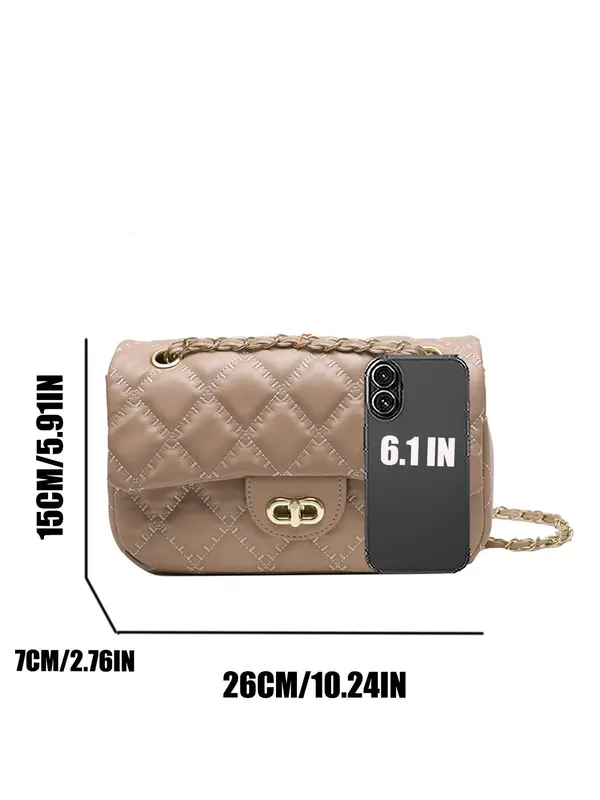 Women's Fashion Chain Strap Quilted Crossbody Bag, Casual Solid Color Shoulder Bag for Daily Used, Trendy All-match Commuter Bag 1