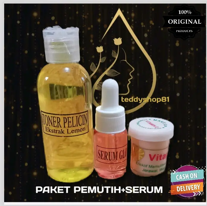 Paket peemutih serum. Krim Vitamin E,serum glowpink,toner lemon