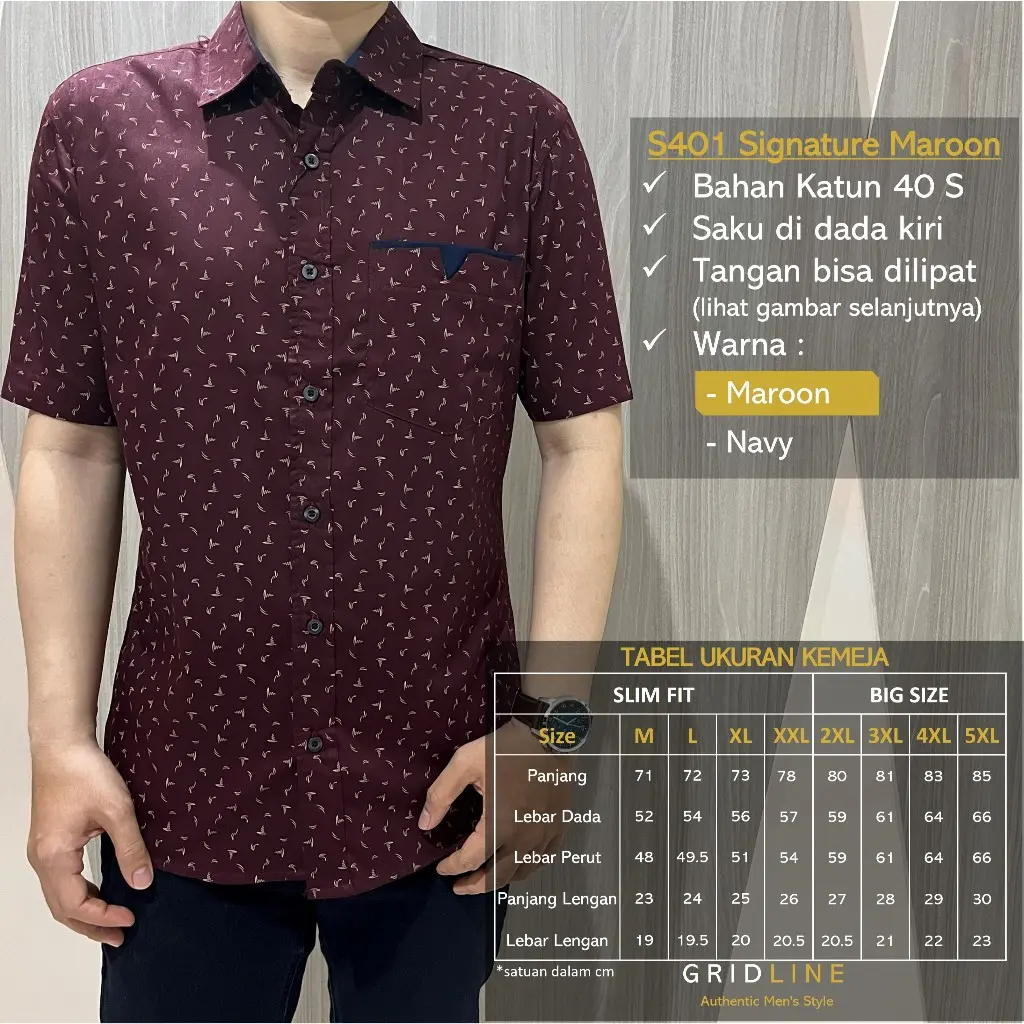 [GRIDLINE - NEW PRINT SLIM JUMBO]  Kemeja Print Pria Lengan Pendek Slimfit FULL KATUN 40s Modern Elegan Casual Stylish Nyaman Adem Tebal Simpel Terbaru Best Seller Premium