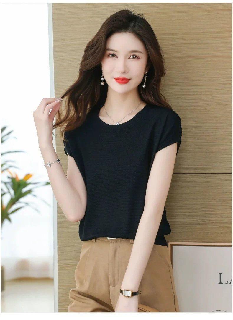 Product Introduction of Áo Cánh Dệt Kim, Dành Cho Phụ Nữ, ngắn Tay Áo, Áo Cánh Dơi, Áo Phông Nữ Dệt Kim, Cao Cấp, Làm Bằng Lụa Lạnh, Thích Hợp Cho Mùa Hè, Áo Thường Ngày Đồ Len Mỏng 9