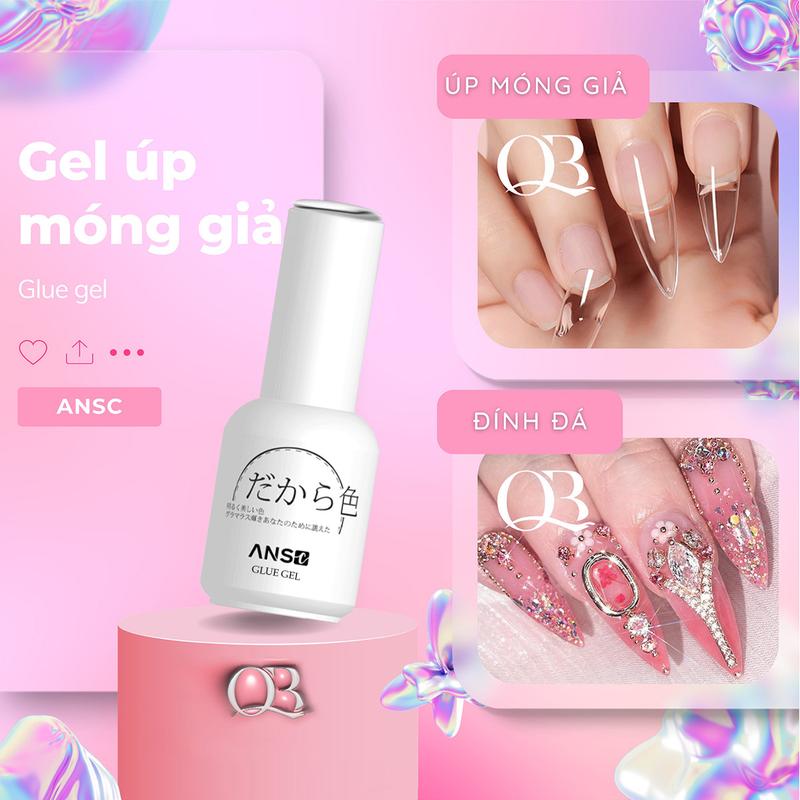 Glue Gel ANSC cần hơ đèn ANALIA - Gel dán móng đính đá cứng móng ẩn hoa khô xà cừ 18ml Ana Trần Không mùi Độ bóng cao Bền Chống nước keo dán Women Nữ Sơn Gel