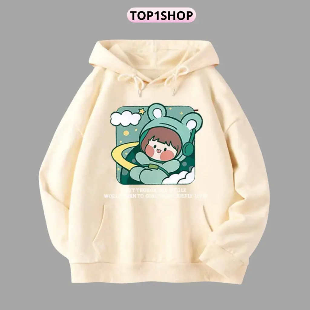 Áo Khoác Nỉ Ao Hoodie Form Rộng Xanh Rêu Đen Free Cô Bé NASA Menswear Nam