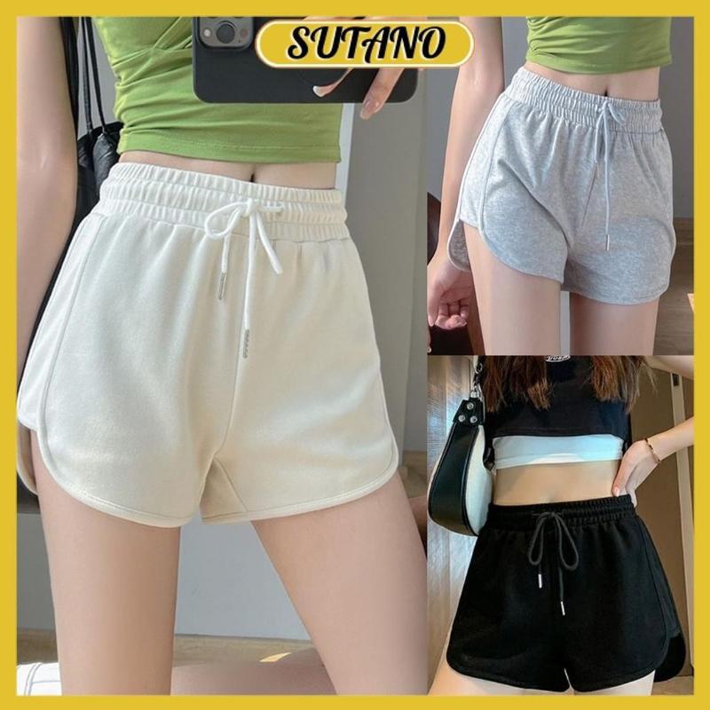 Quần short nữ quần đùi nữ thể thao vải da cá thiết kế trơn đơn giản cá tính rút dây co giãn Q76 SUTANO