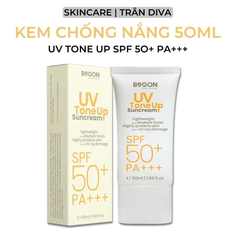 [Mã 6] KEM CHỐNG NẮNG 5OML BeGon Quang Phổ Rộng Nâng Tone | UV Tone Up Suncream SPF 5O+ PA+++