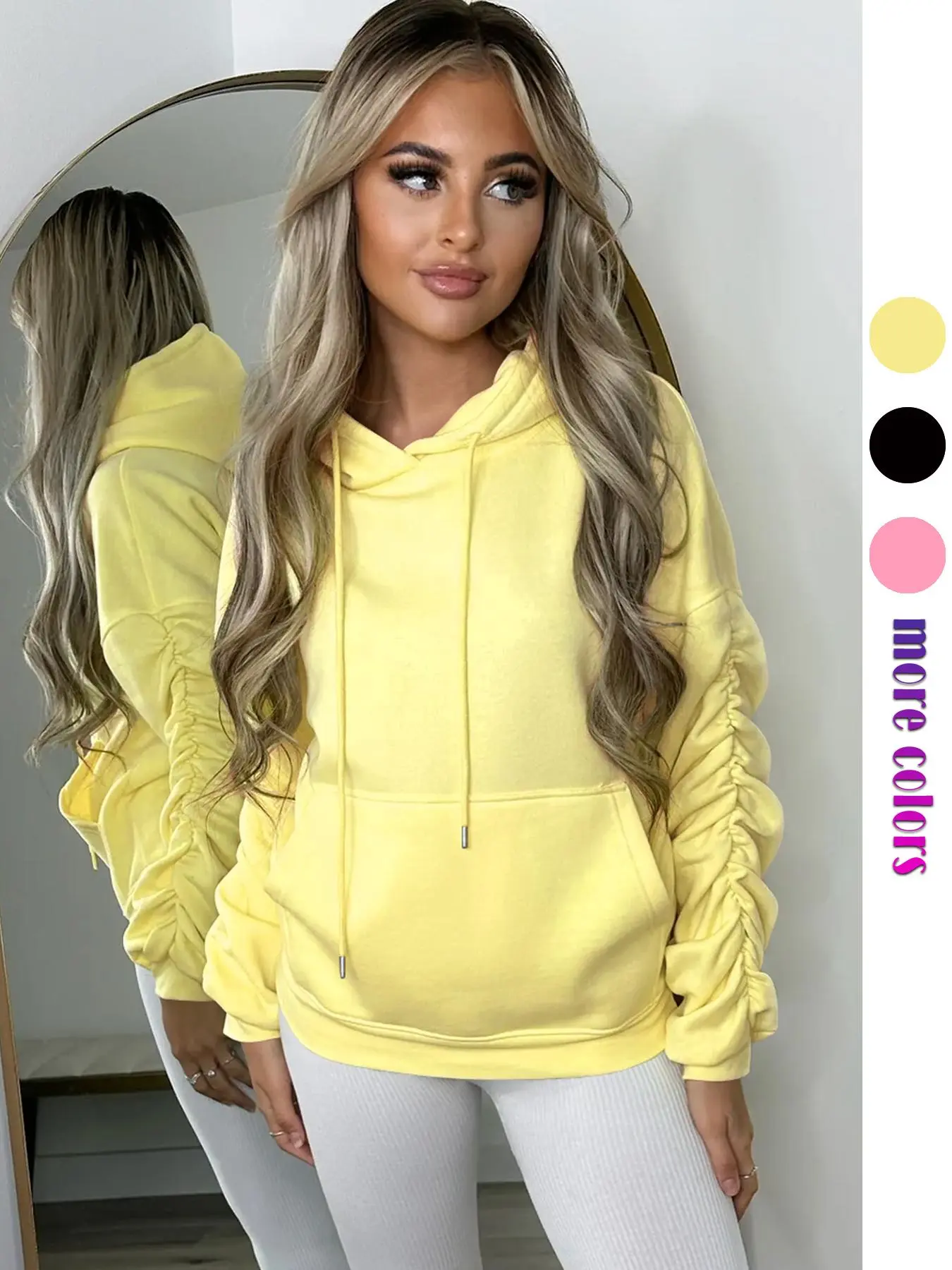 Women's Plain Drawstring Pocket Hoodie, 2024 New Style Casual Long Sleeve Hooded Sweatshirt for Fall & Winter, Yoga Hoodie, Women's Clothes for Daily Wear, Hoodies for Women