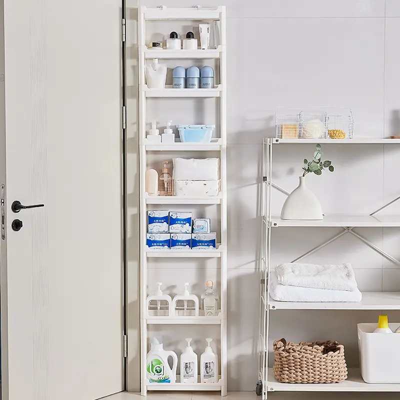 Xiaohongshu Narrow Gap Storage Cabinet Behind Bathroom Door Thin Cabinet Crevice Ultra Narrow Multi-layer Shelf Toilet Kitchen Gap Cabinet Narrow Cabinet