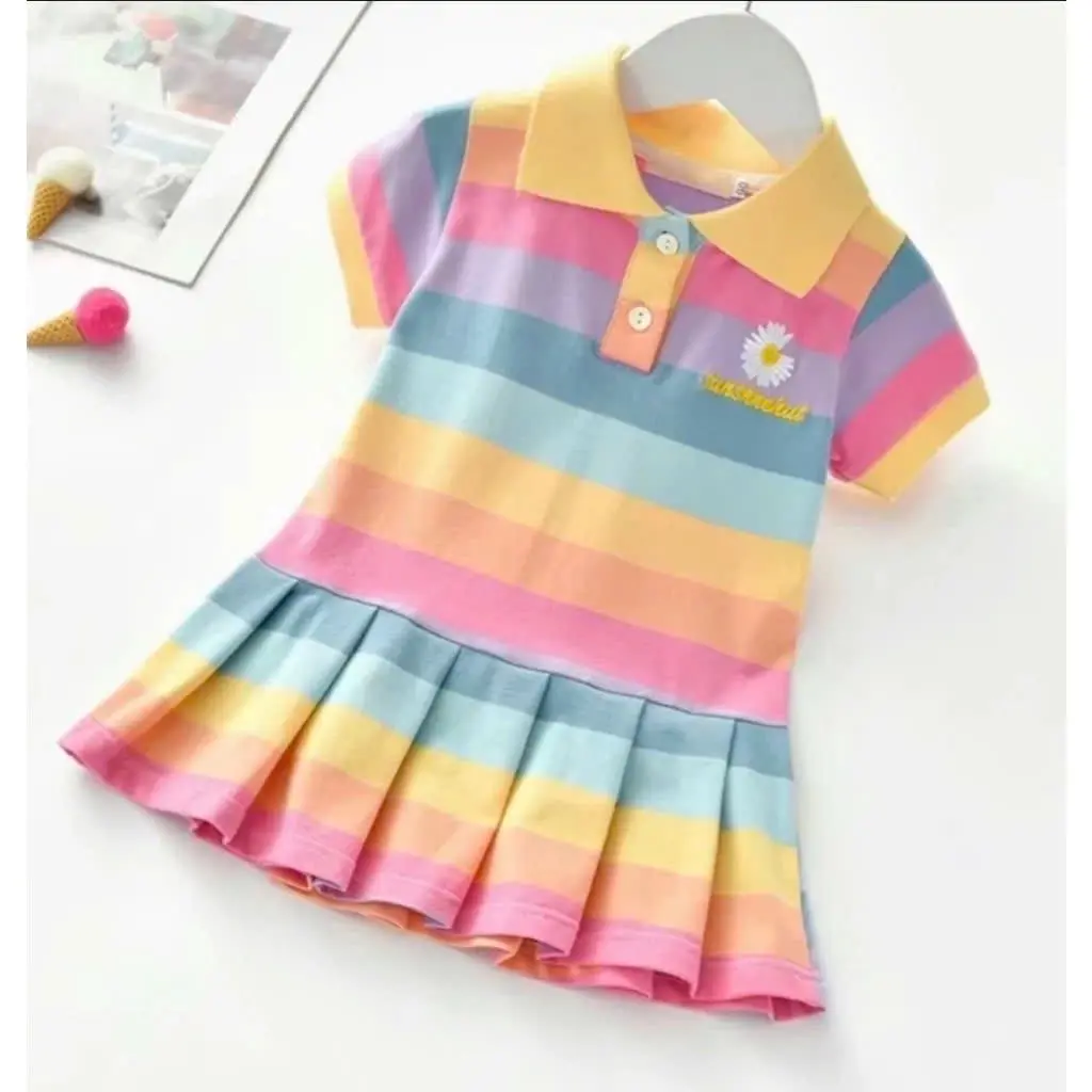 Váy cầu vồng đuôi cá cho bé gái cổ polo thêu hình (9-35kg) bộ  đồ