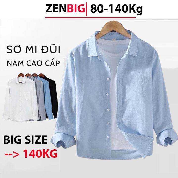 Áo sơ mi ZENBIG size từ 80-140kg dành cho người béo mập, Sơ mi nam dài tay cổ bẻ, chất đũi không nhắn mềm mát. Menswear Đen