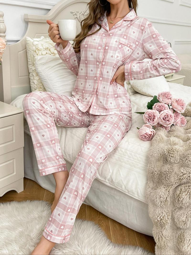 Product Introduction of Two-Piece Set Women's  Lapel Neck Pajama, Long Sleeve Button Front Top & Pants PJ Set, Women's Sleepwear for Fall & Winter 3