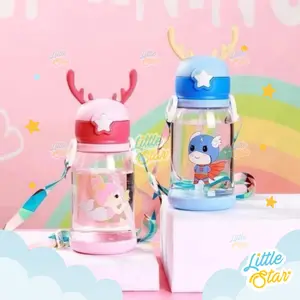 Botol Minum Anak Bentuk Rusa Dengan Tali 600ML Food Grade Anti Tumpah Pecah