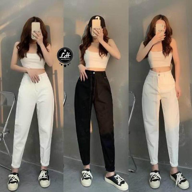 Quần baggy jean trắng trơn kaki nữ Lê Huy Fashion MS 464