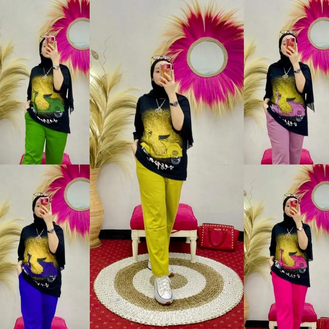 Setcel Wanita Vespa By Nabil Ld 110 Setelan Celana Oneset Kekinian Bahan Combed