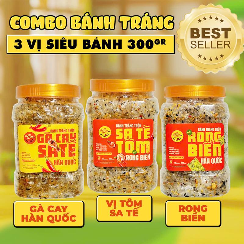 ️ COMBO THẢ GA 3 VỊ 900gr Bánh Gà Cay Sa Tế Tôm Rong Biển Bánh tráng sợi - hũ lớn Ăn Vặt YumYum Food - Cay Thơm Giòn Tan - Snack Thức Ăn