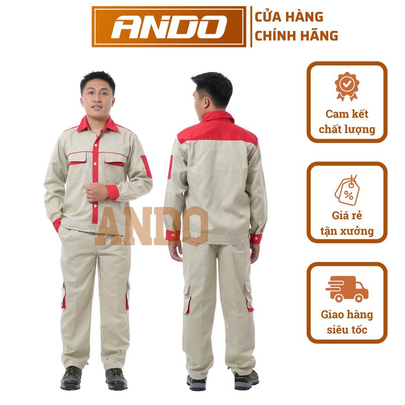Quần áo bảo hộ lao động AD06, màu ghi kẻ đỏ, vải kaki 3.1 dày dặn, may kỹ, in đồng phục kỹ sư, công nhân, công trình Nam Menwear Workwear