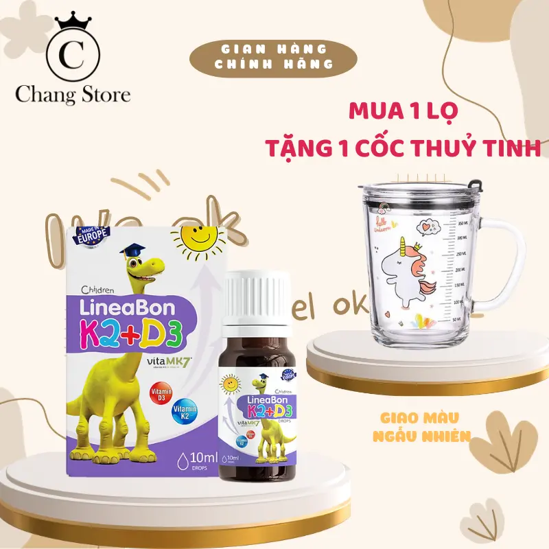 [S2] [TẶNG CỐC THUỶ TINH] Thực phẩm bảo vệ sức khỏe LineaBon K2 + D3 (Chai 10ml) Hỗ trợ tăng chiều cao, hết còi xương cho trẻ sơ sinh Vietnam không