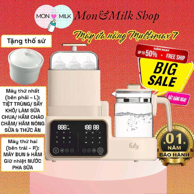 Máy đa năng Multimax 7 Fatzbaby. Đun sôi, khử clo, hâm giữ nhiệt nước pha sữa, tiệt trùng, sấy khô, làm sữa chua, hầm cháo chậm hâm sữa Fatzbaby