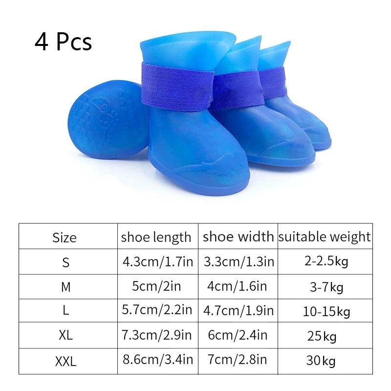 Product Introduction of Shoe Boot Kalis Air Haiwan Peliharaan, Set 4Pcs, Kasut Getah Anti-gelincir, Sesuai untuk Anjing dan Kucing Kecil, Sederhana dan Besar, Kasut Luaran, But Buku lali Anjing, Aksesori Haiwan Peliharaan 0