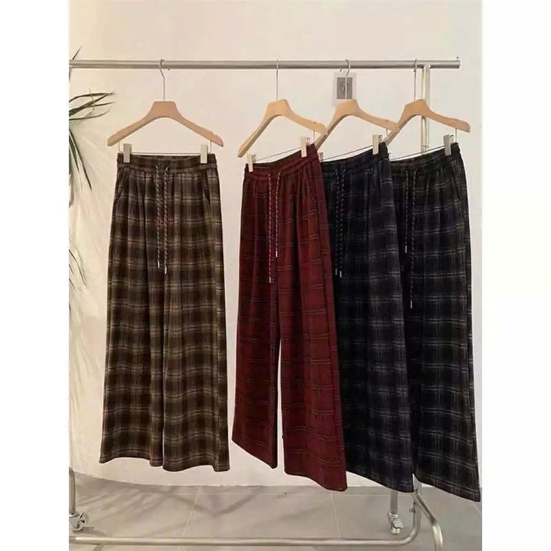 Quần dạ ống rộng dáng xuông kẻ sọc caro nữ lưng cao  phong cách thời trang - quanaohuyenanh Nữ Women 3