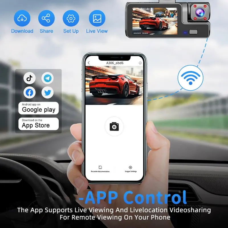 Car DVR, 1080P Car DVR with 2.0 Inch IPS Screen, Car Front & Inside & Rear 3-Camera Driving Recorder, Automotive Camera with Loop Recording, Car Essentials, Dashcam, Black 6