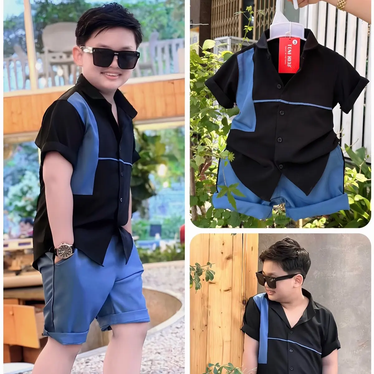 Set công tử thiết kế phối xanh cho bé trai 10-52kg TONI BRAND
