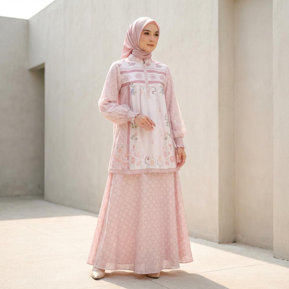 CHICMORE Setelan dua potong atasan dan rok bawah gaya baru dengan motif cetak