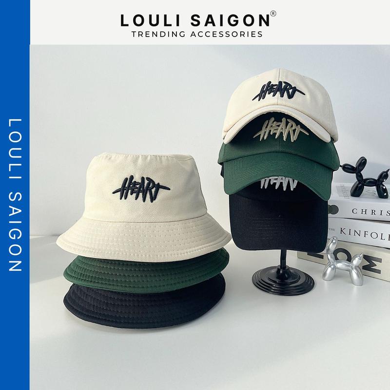 Mũ couple cặp đôi thêu chữ HEART chất vải kaki, nón kết nam nữ LOULI SAIGON