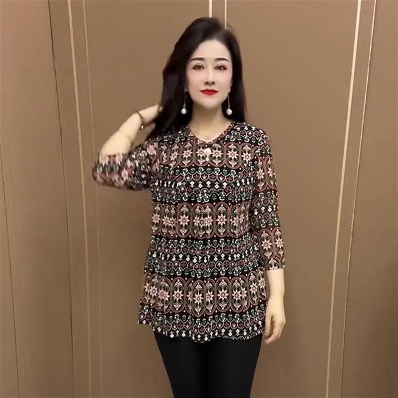 Product Introduction of Áo Tay Áo Ba Phần Tư Mỏng, Phổ Biến Của Mẹ, Cao Cấp, Thanh Lịch Và Dễ Phối Đồ, Co Giãn, Áo Sơ Mi Lớn, Thích Hợp Cho Phụ Nữ Mùa Hè, Áo Phông Top Women 8