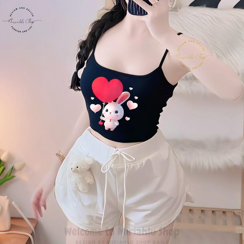 Product Introduction of Áo Bra 2 Dây In Hình Thỏ Thả Tim Chibi, Nữ Women Dáng Ngắn Thun Sen Sò Hoa Sen 16