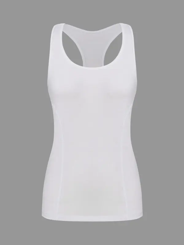 Women's Solid Round Neck Sports Vest, Breathable Comfortable Quick Drying Racer Back Tank Top for Gym Workout, Ladies Sportswear for Summer Yoga Workout 6