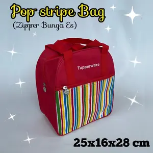Tas Bekal Pop Stripe Tupperware (zipper bunga es) Makanan