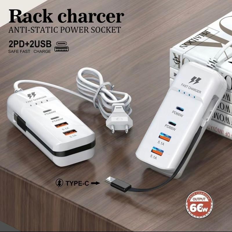 Ổ cắm sạc 66w kèm 4 cổng cho điện thoại di động với nhiều tính năng thông minh ngắt tự động bảo vệ thiết bị có cáp bộ sạc & bộ điều hợp